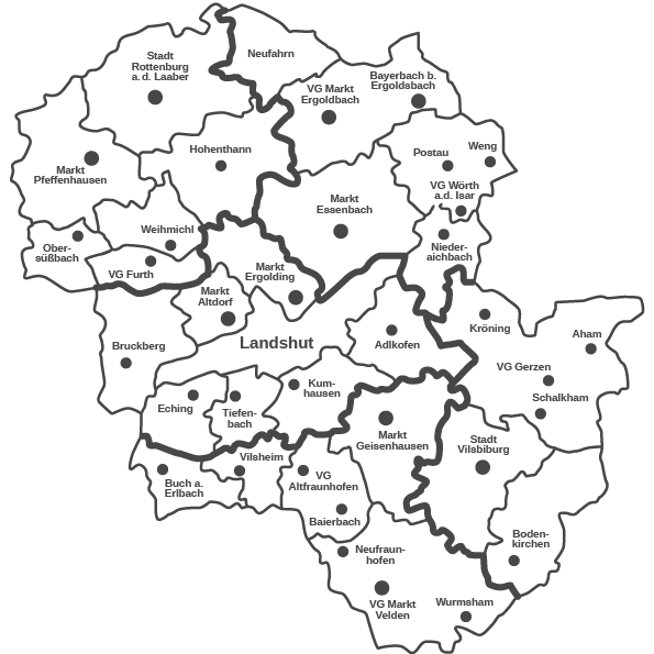 Karte von Landshut und Umgebung
